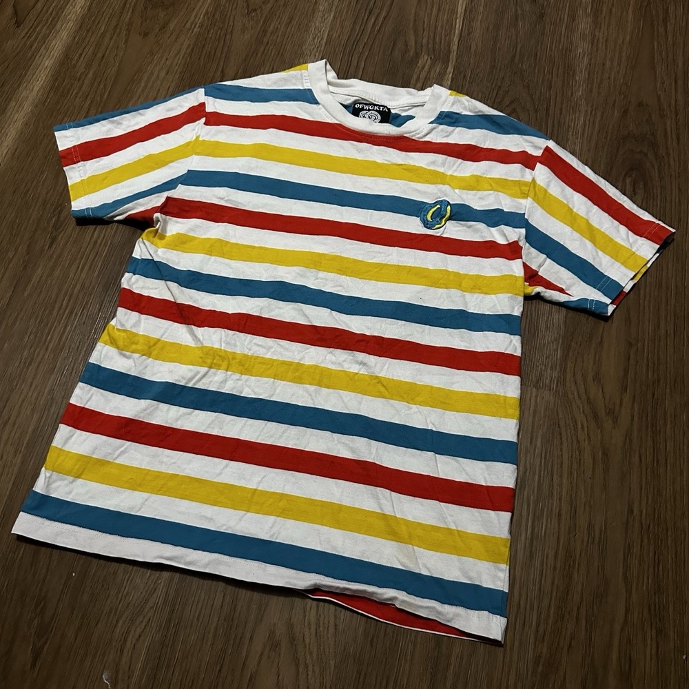 Odd Future OFWGKTA Striped T-Shirt Blue Pink Embroidered Donut Logo Mens Medium